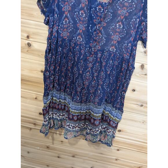 Anthropologie Top Womens 1X Blue Maeve Sheer Blouse Tunic - Picture 3 of 10